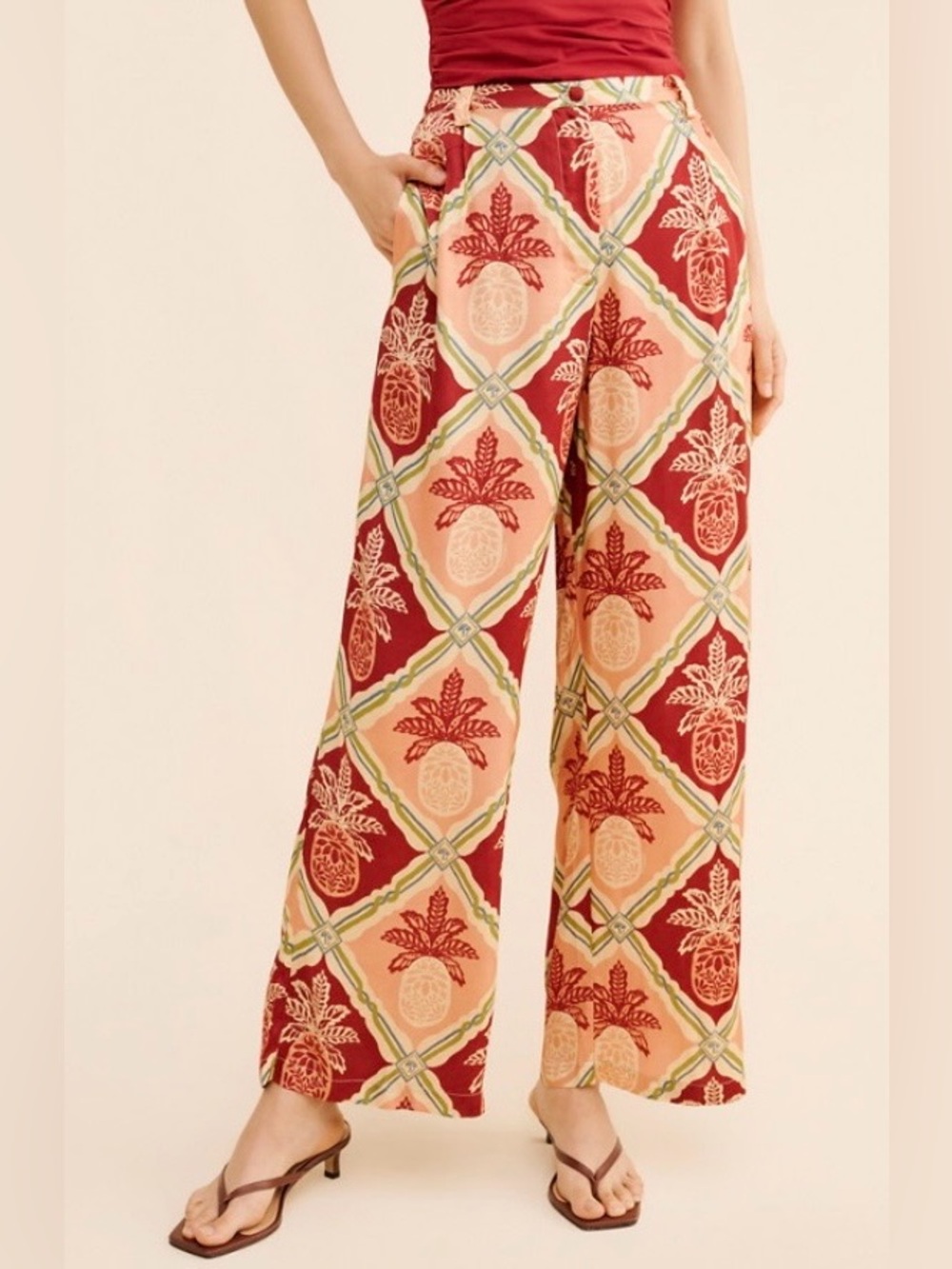 Farm Rio x Anthropologie Pineapple Satin Wide-Leg Pants